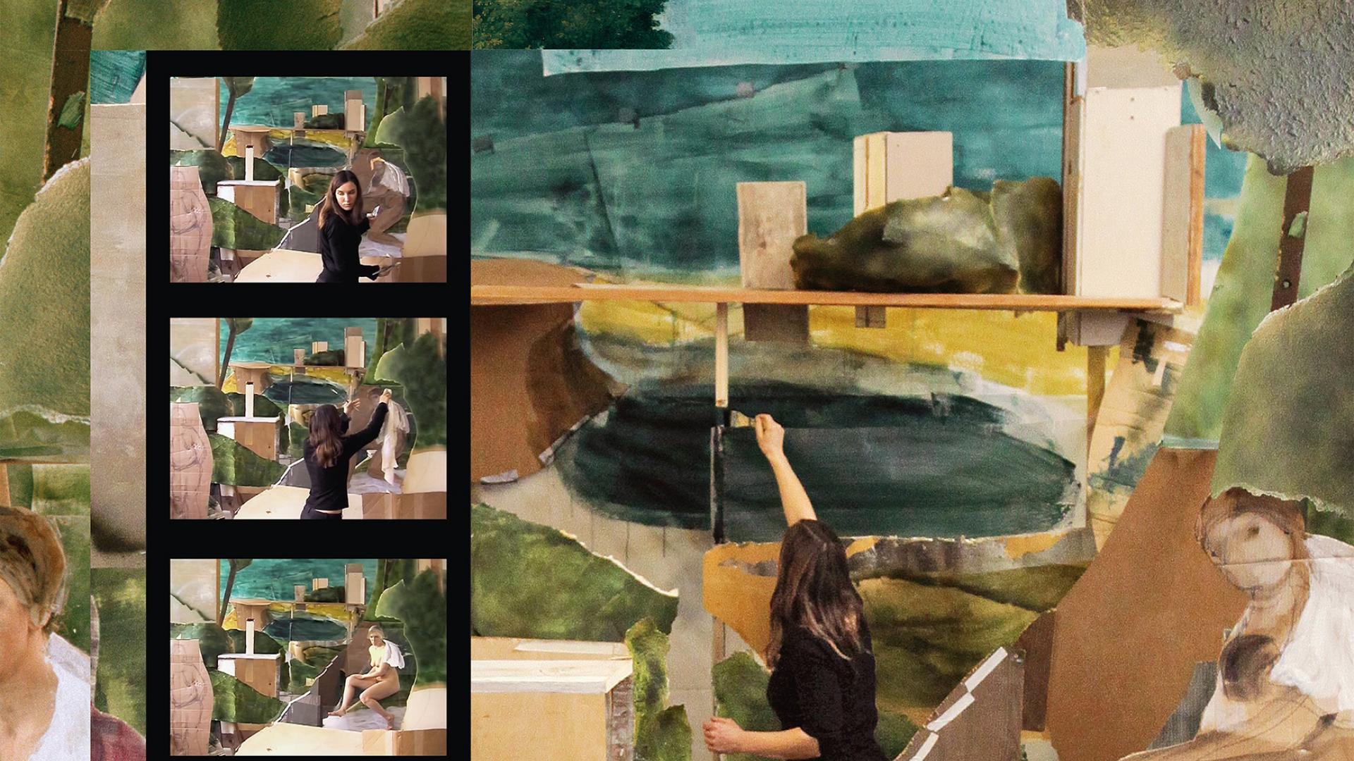 L'artista Heike Gallmeier con la sua opera "Selbst im Grün" del 2010